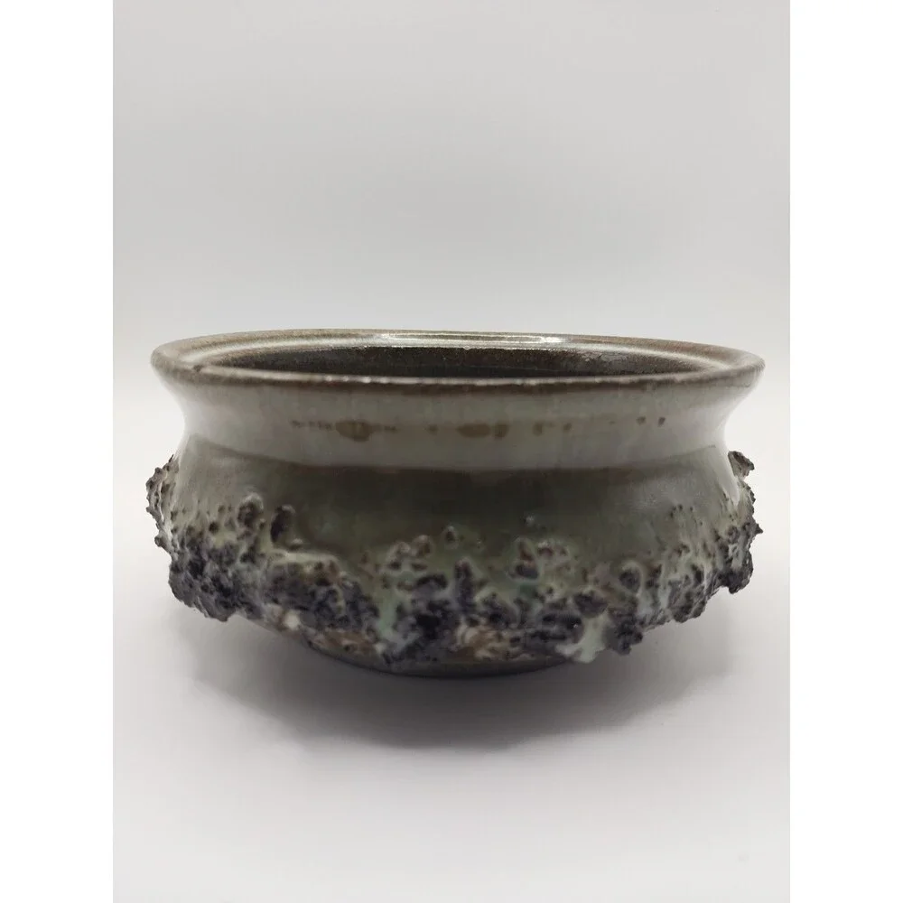 Vintage Glit Iceland Lava Ceramic Bowl Planter • Mid-Century Brutalist Volcanic